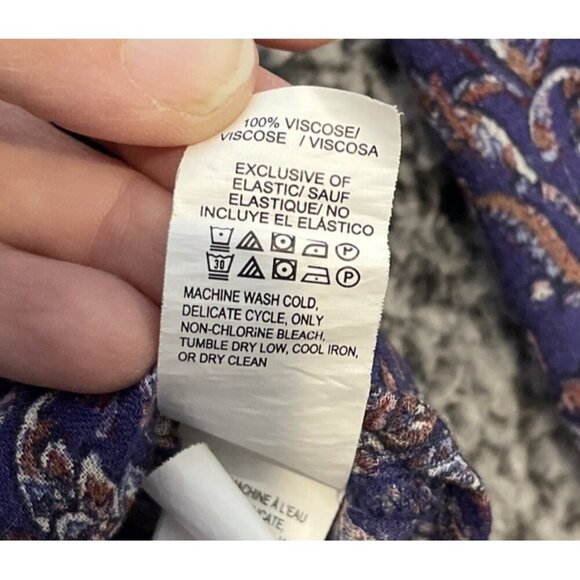 Lucky Brand Small Purple Floral V‎ Neck Boho Long Sleeve Peasant Blouse Smocked - Picture 5 of 8